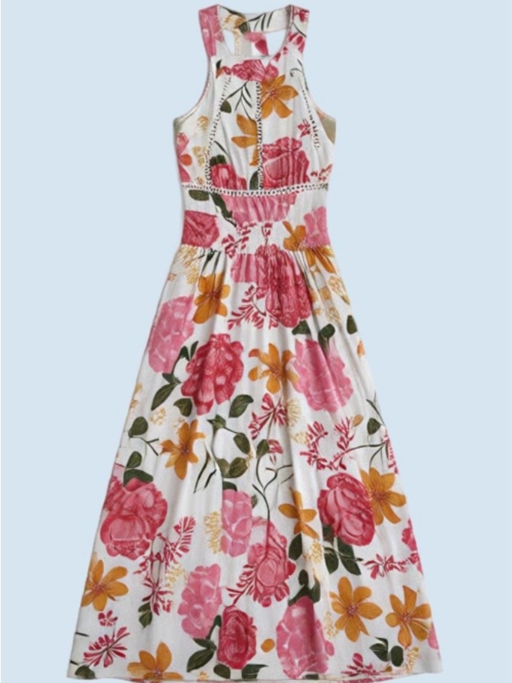 Anthropologie Floral Maxi Dress with Pink & Yellow Floral Print
